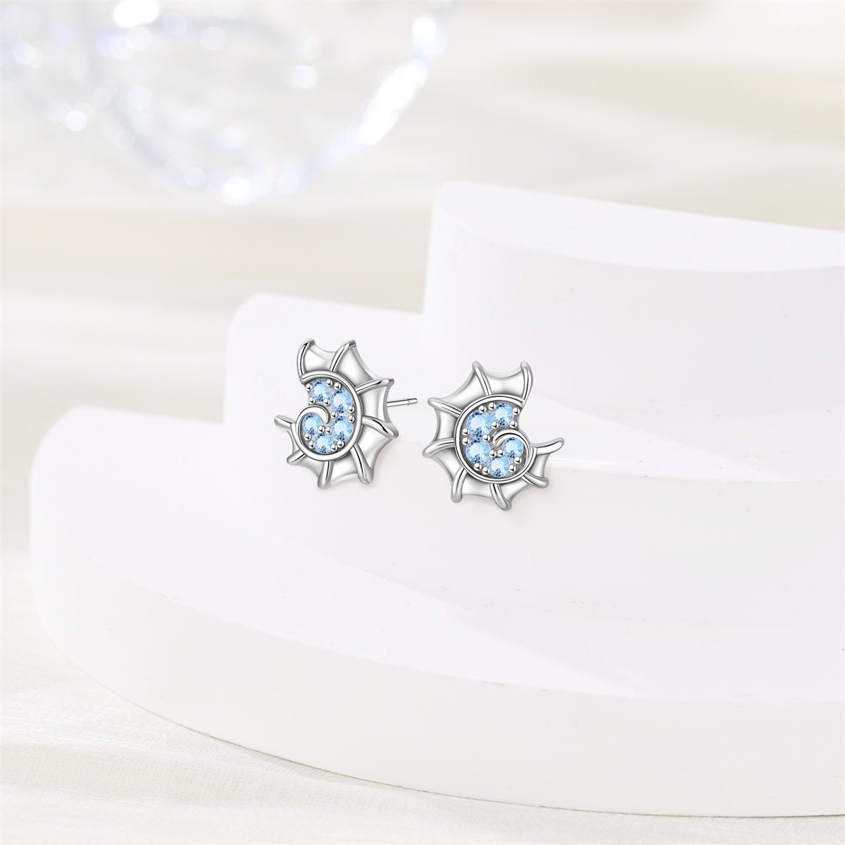 Blue Crystal Seashell Stud Earrings