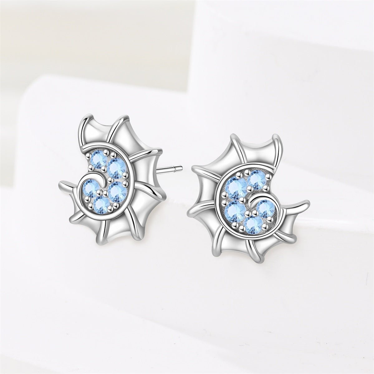 Blue Crystal Seashell Stud Earrings