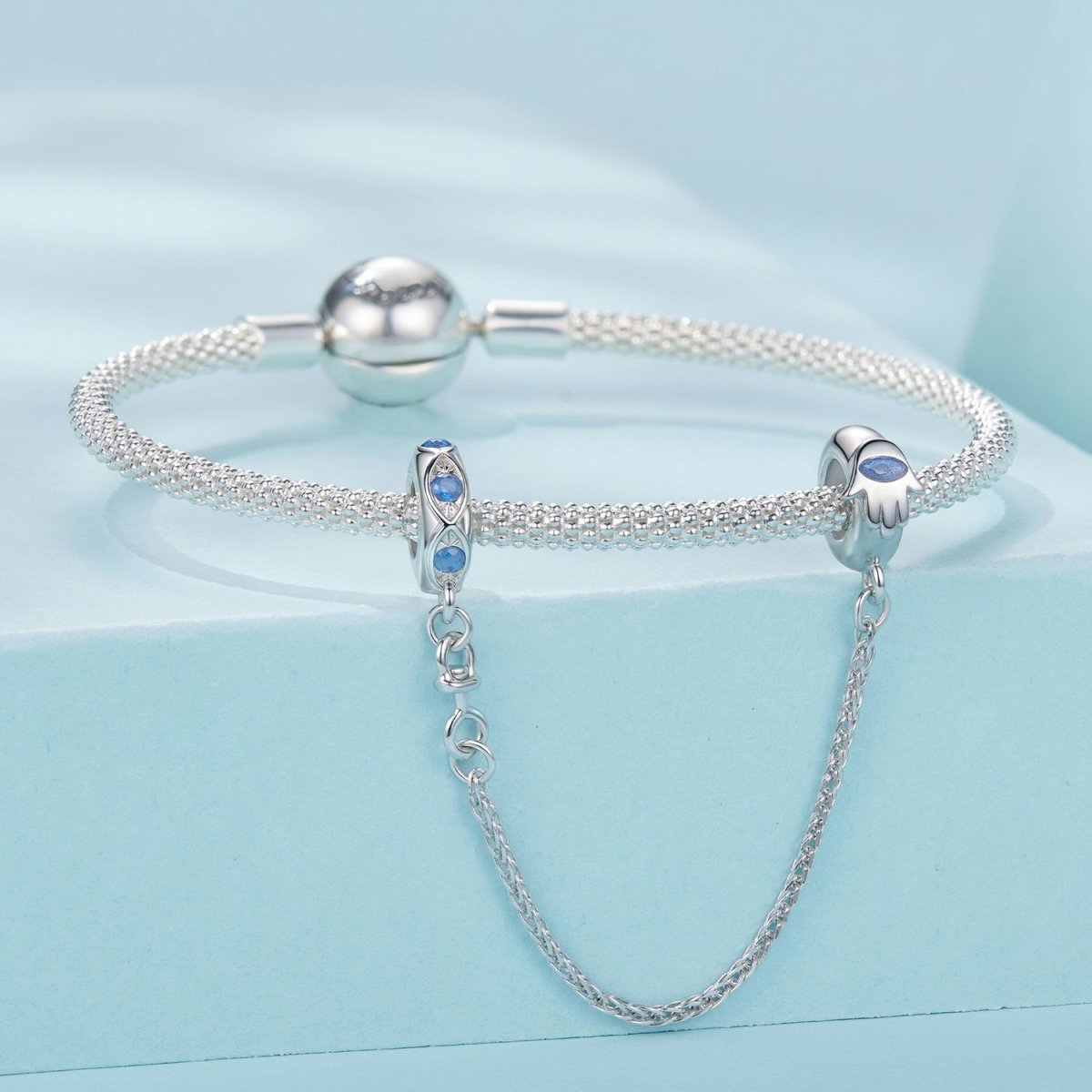 Blue Harmony Hamsa Safety Chain Charm