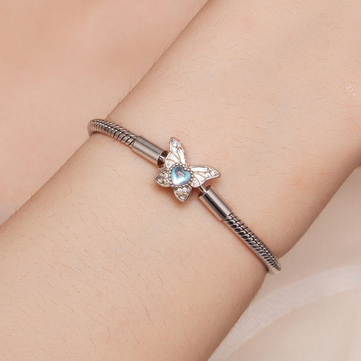 Blue Heart Butterfly Clasp Charm Bracelet