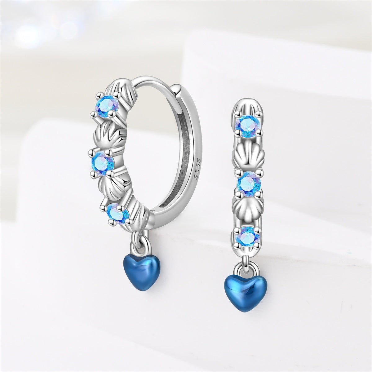 Blue Heart & Seashell Hoop Earrings