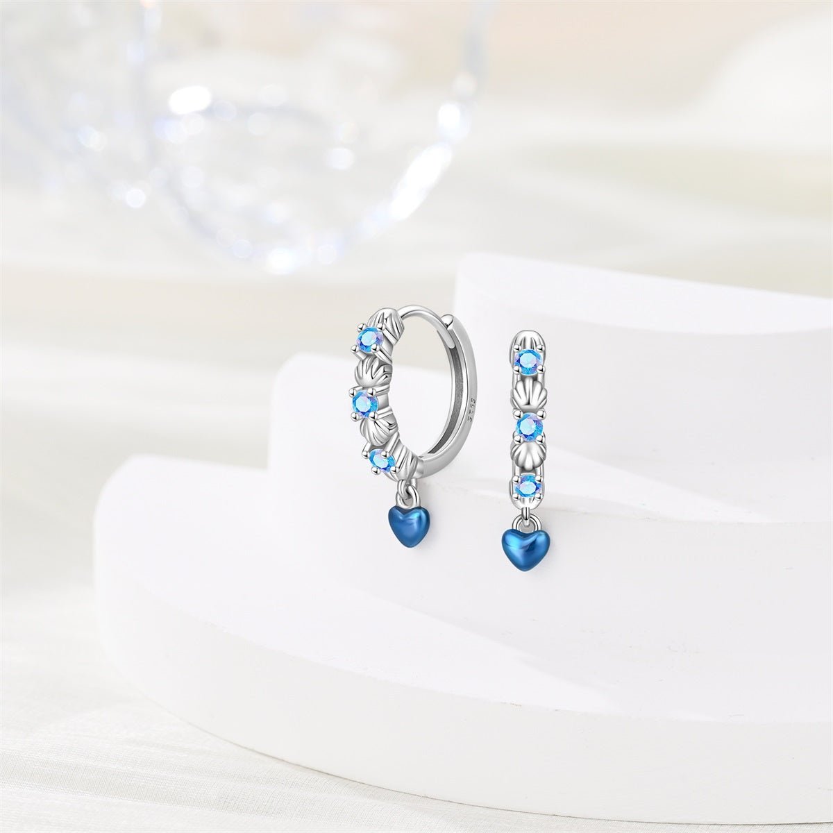 Blue Heart & Seashell Hoop Earrings