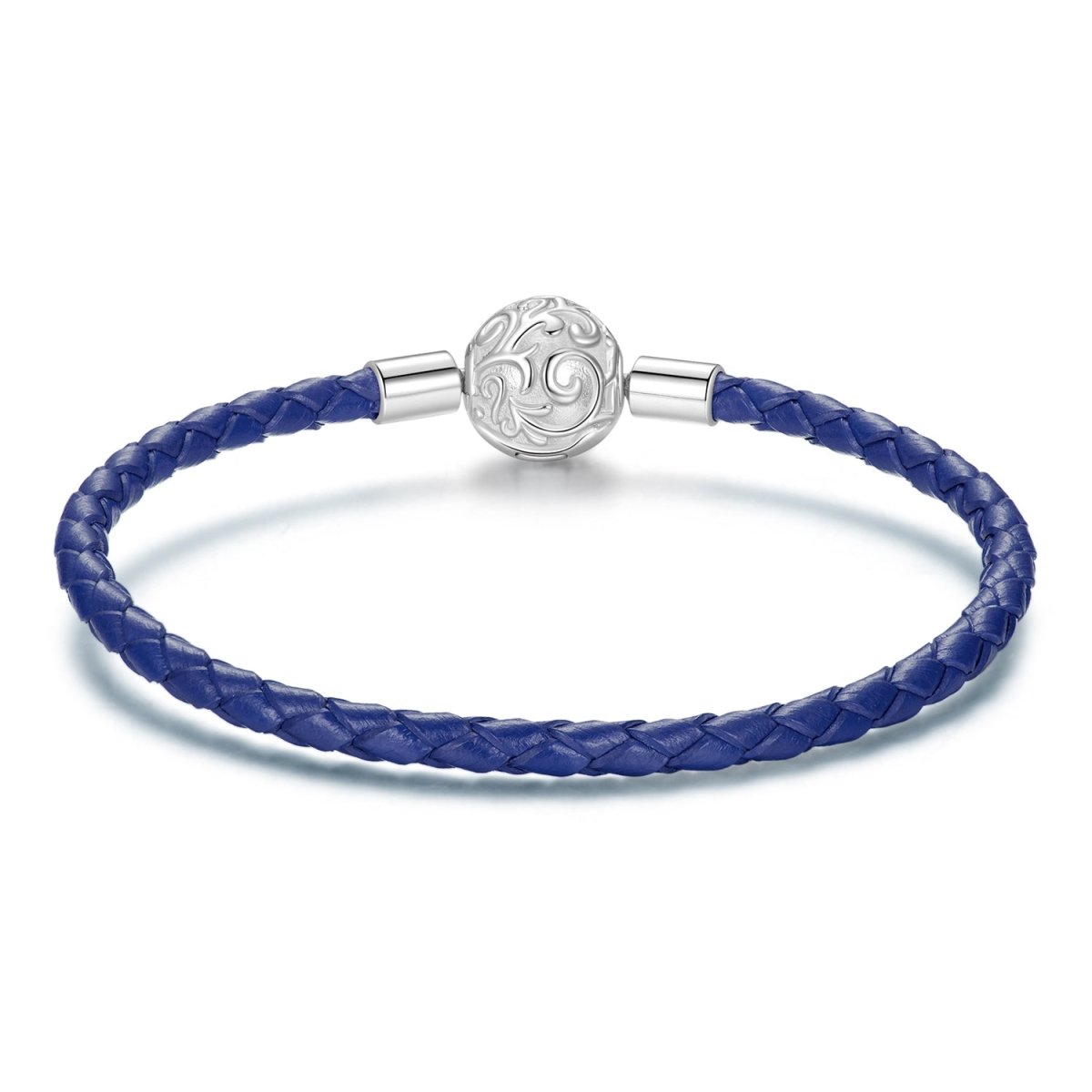 Blue Swirl Clasp Leather Charm Bracelet