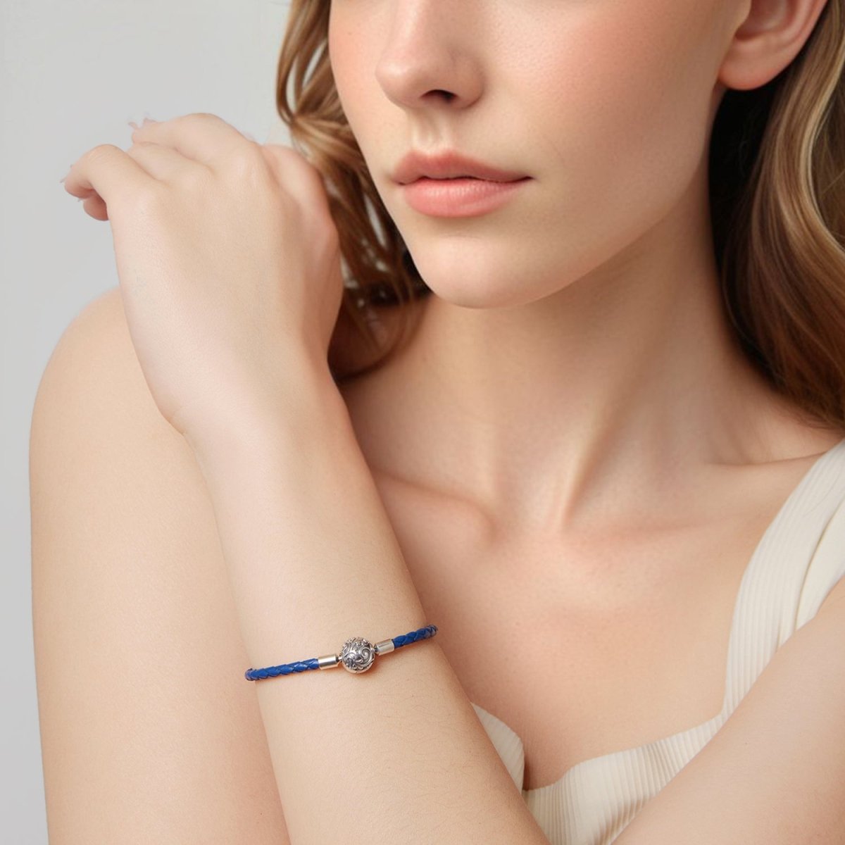 Blue Swirl Clasp Leather Charm Bracelet