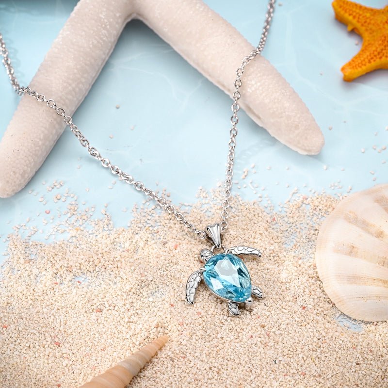 Blue Turtle with Crystal Pendant Necklace