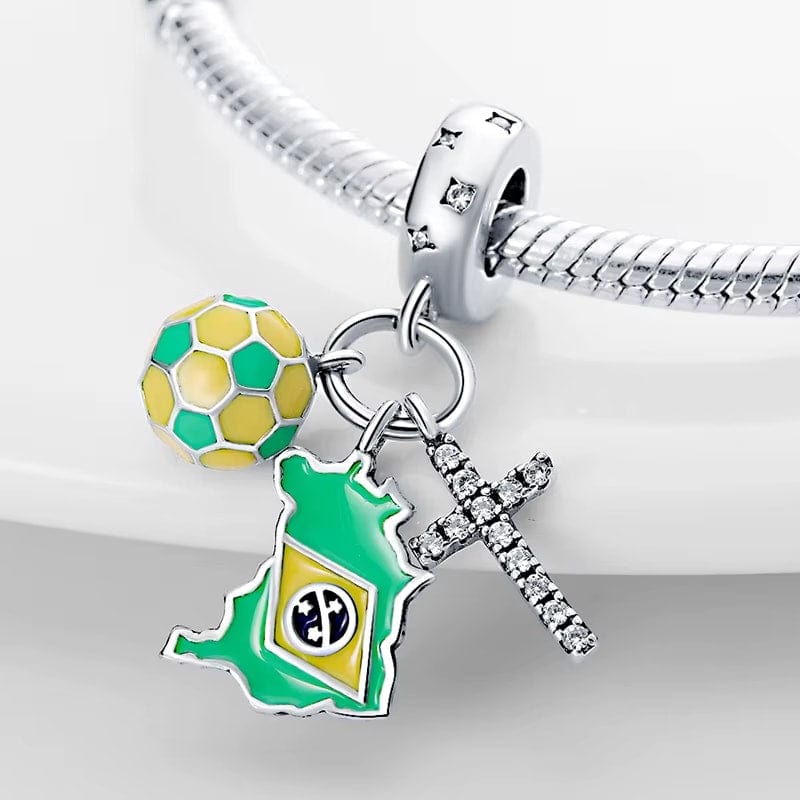 Brazil Flag Football and Cross Dangle Charm