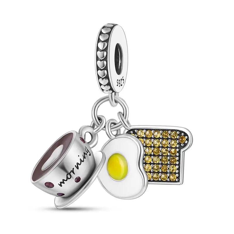 Breakfast Morning Coffee Fried Egg Toast Dangle Charm