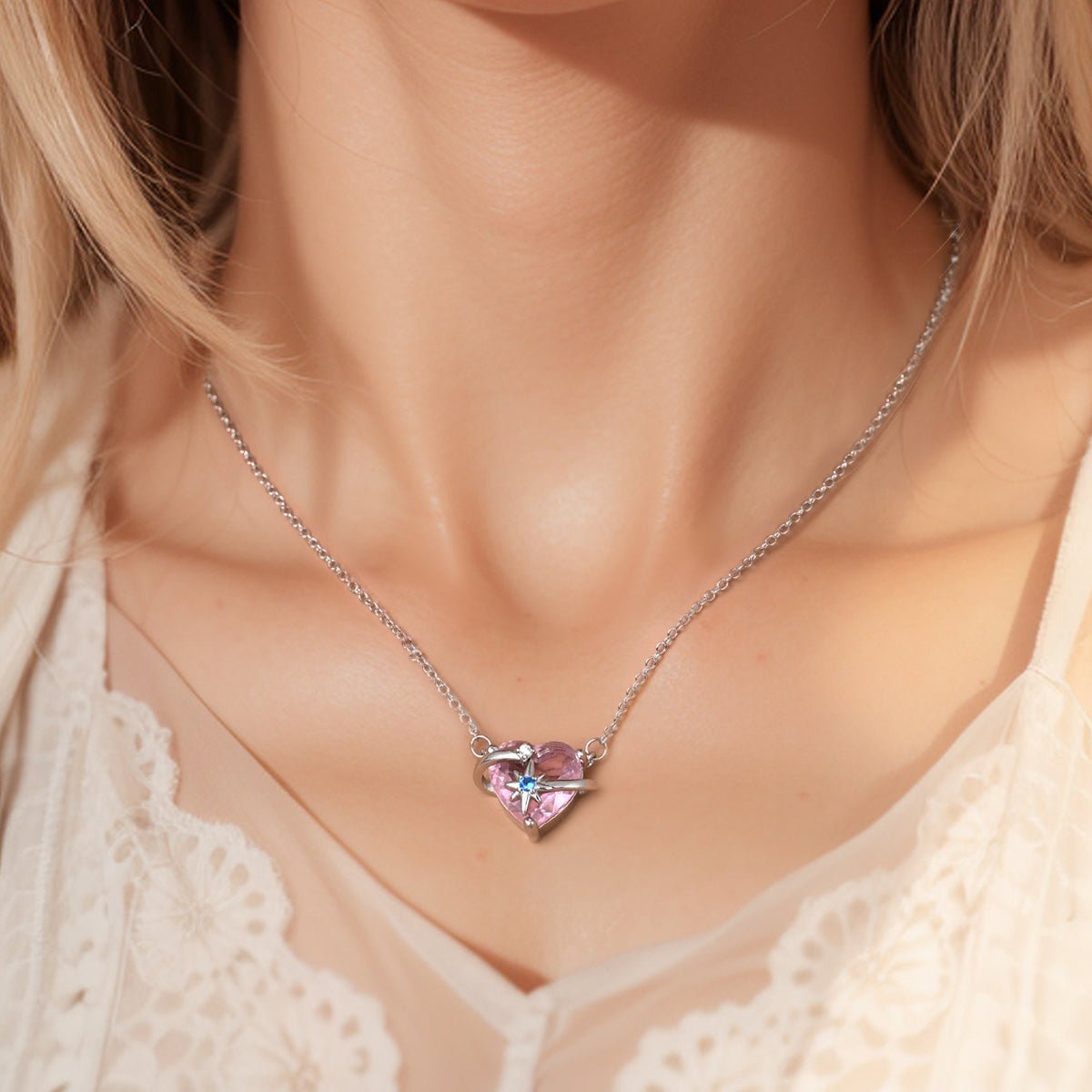 Celestial Orbit Pink Heart Necklace