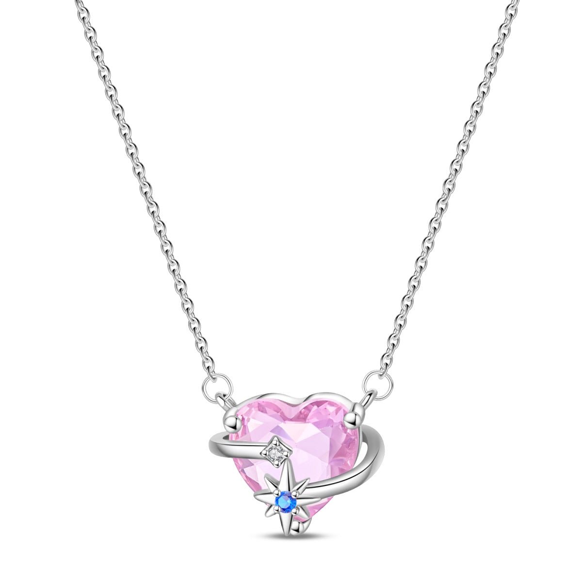Celestial Orbit Pink Heart Necklace