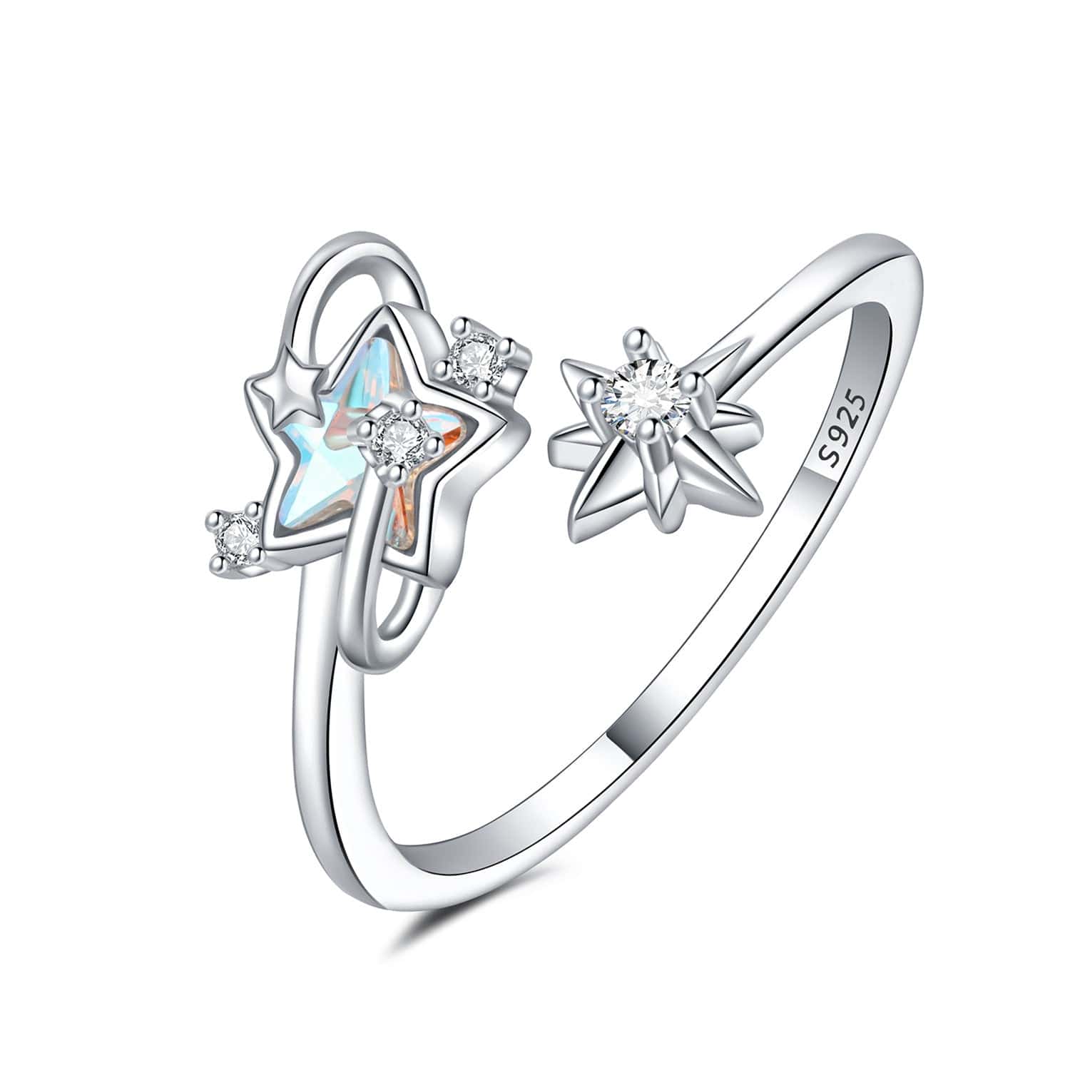 Celestial Star Duo Adjustable Ring with Sparkling Details