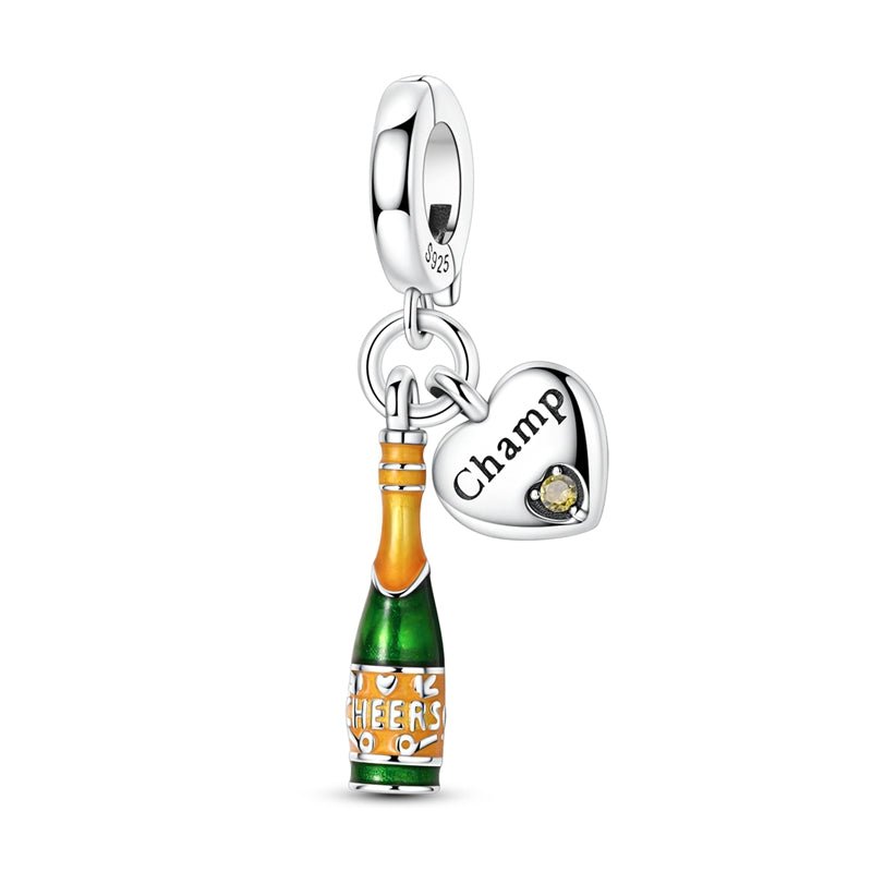 Champagne Bottle & Heart “Cheers” Celebration Dangle Charm
