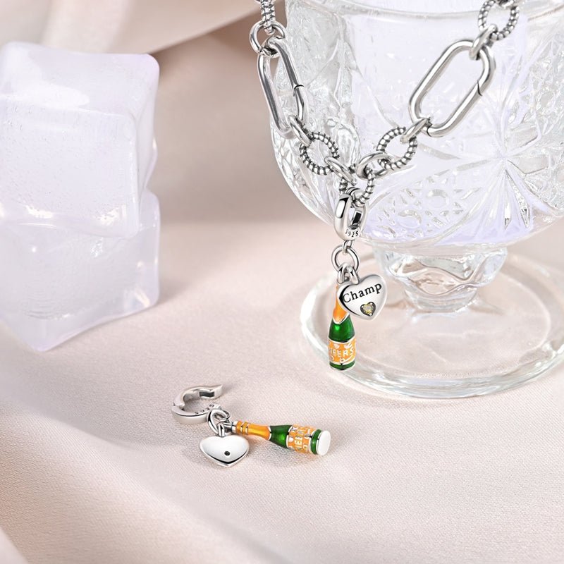 Champagne Bottle & Heart “Cheers” Celebration Dangle Charm