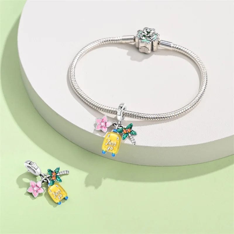 Cherry Blossom, Suitcase & Palm Triple Dangle Charm