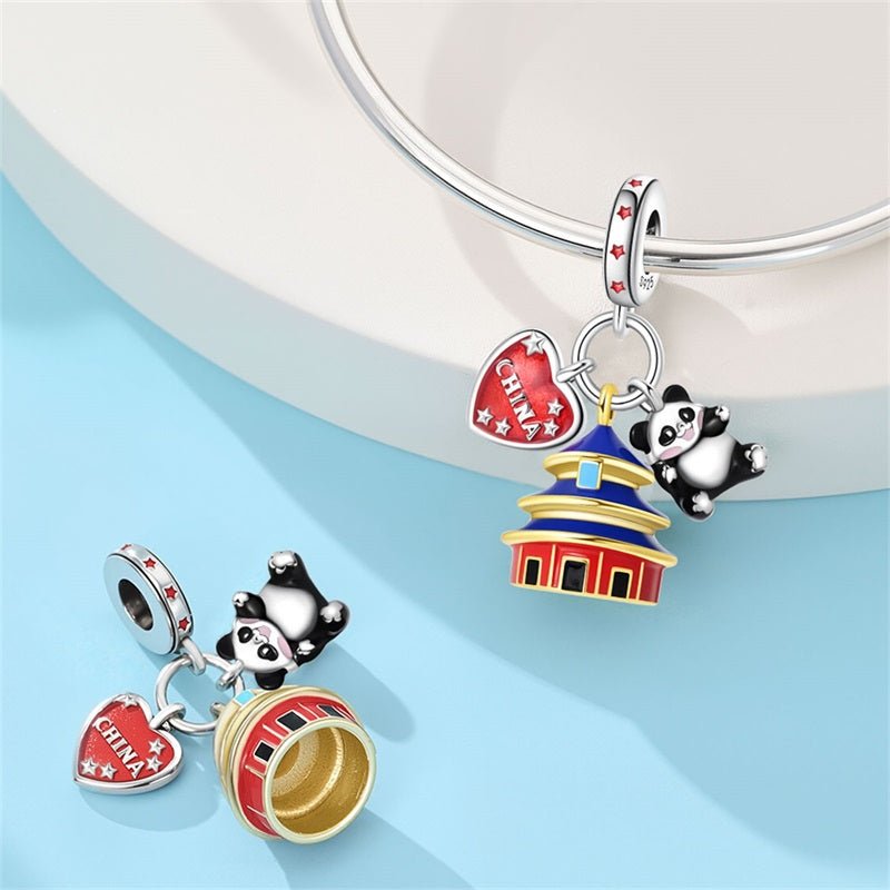 China Temple, Panda & Heart Flag Dangle Charm