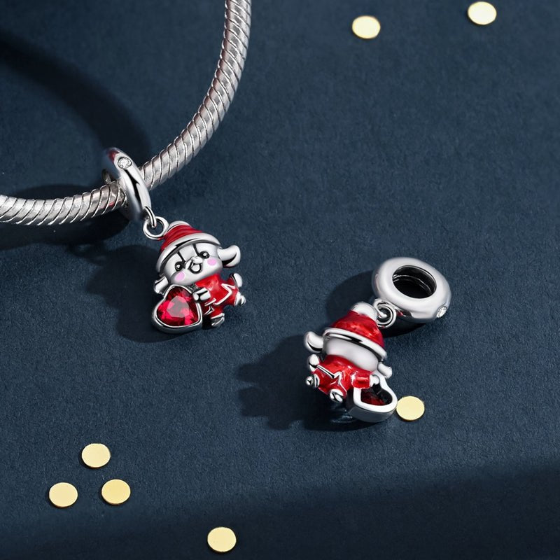 Christmas Puppy with Red Heart Dangle Charm