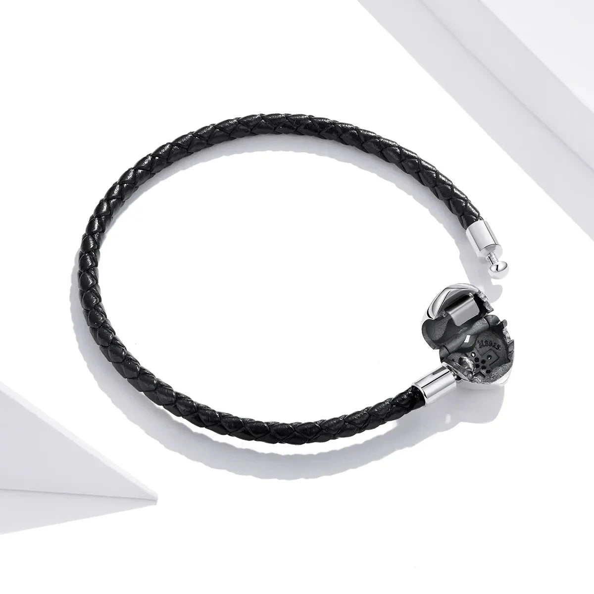Cross Heart Black Leather Charm Bracelet