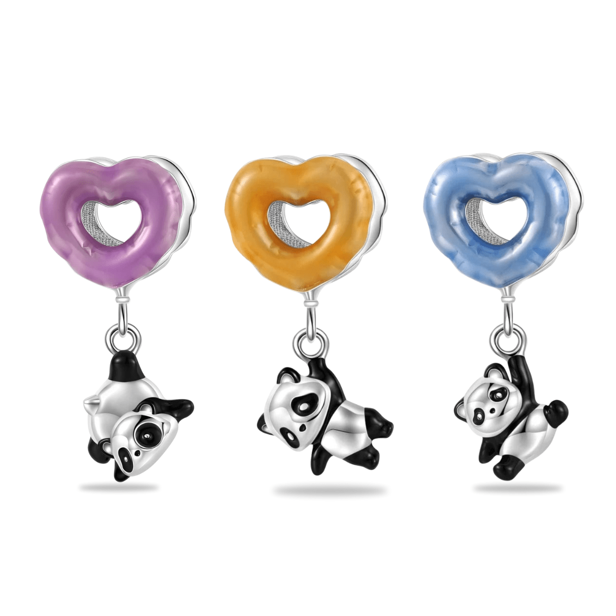 Dangling Panda Heart Charm Trio