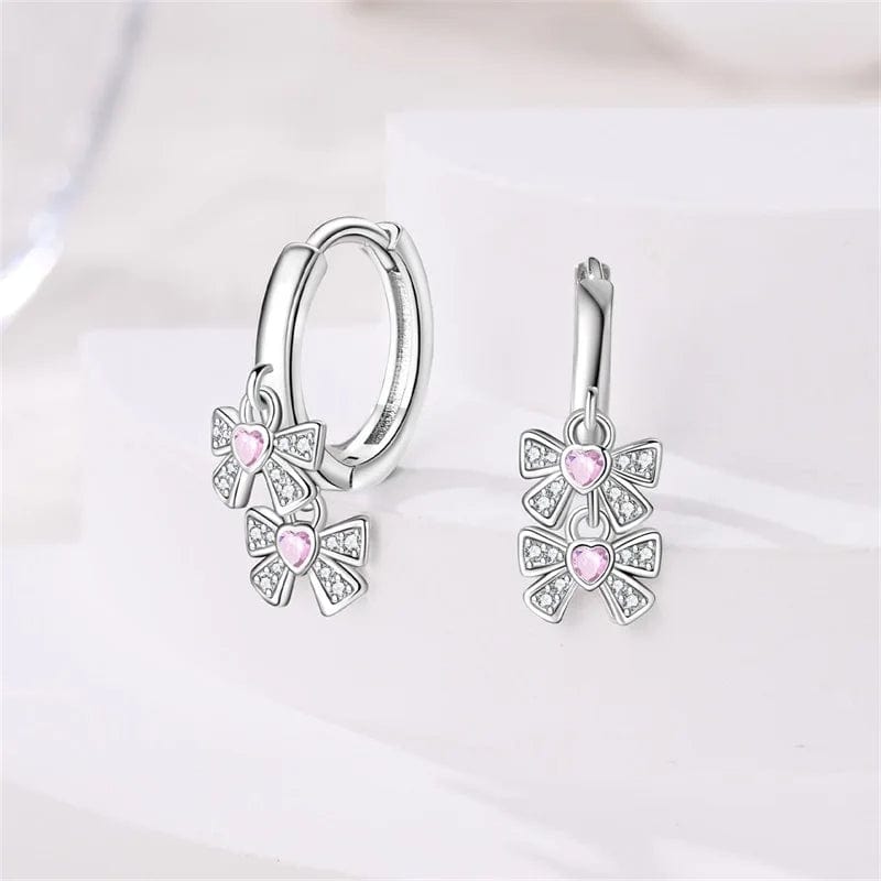 Double Bow Dangle Hoop Earrings