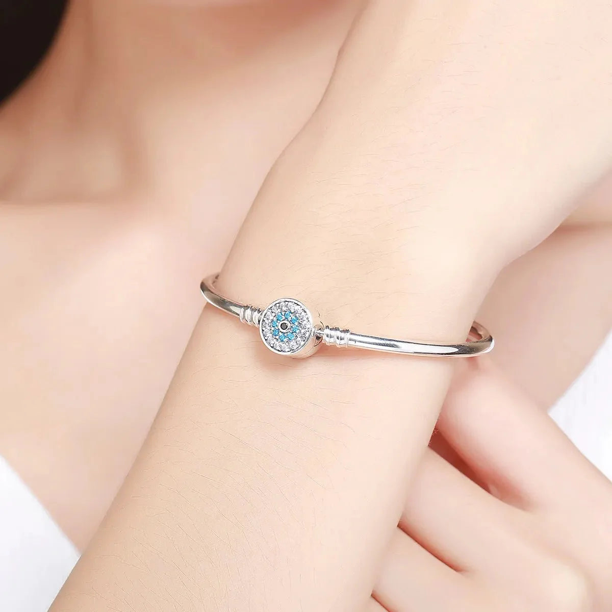 Evil Eye Pavé Charm Bangle