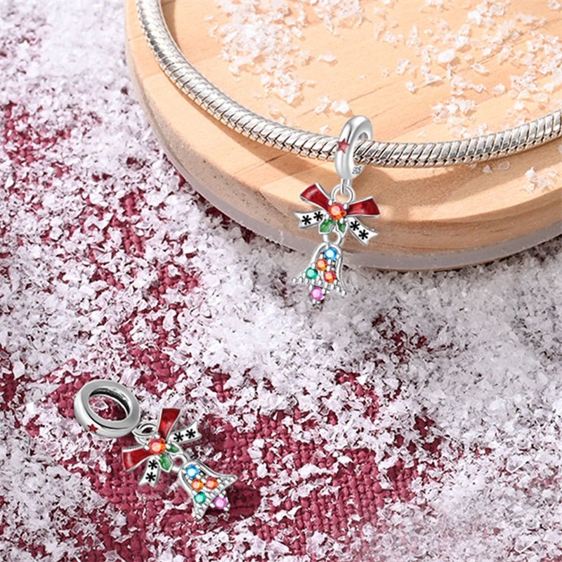 Festive Christmas Bell with Red Bow Dangle Charm
