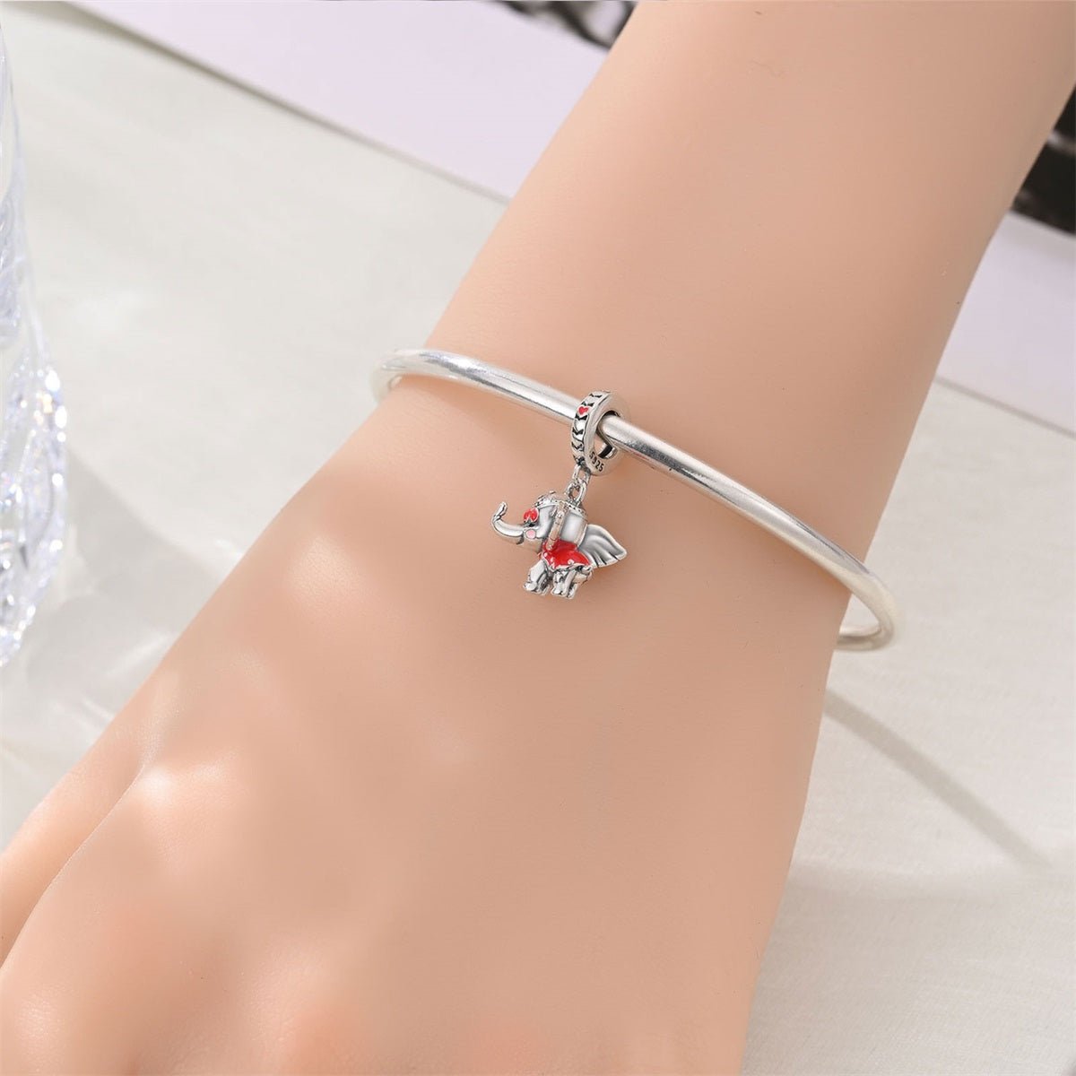 Festive Elephant with Red Accents Dangle Charm