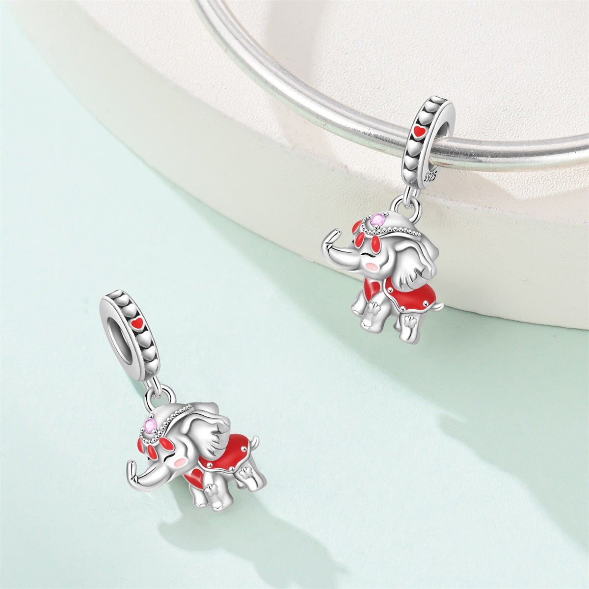 Festive Elephant with Red Accents Dangle Charm