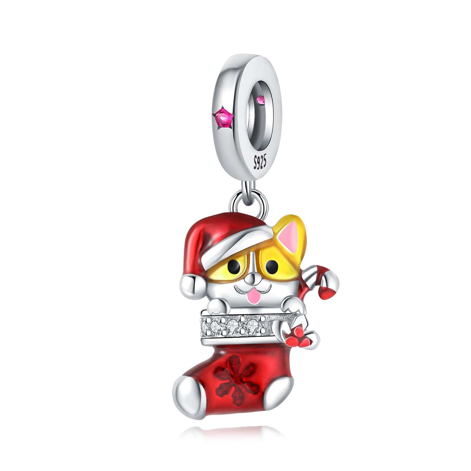 Festive Santa Cat in Stocking Charm