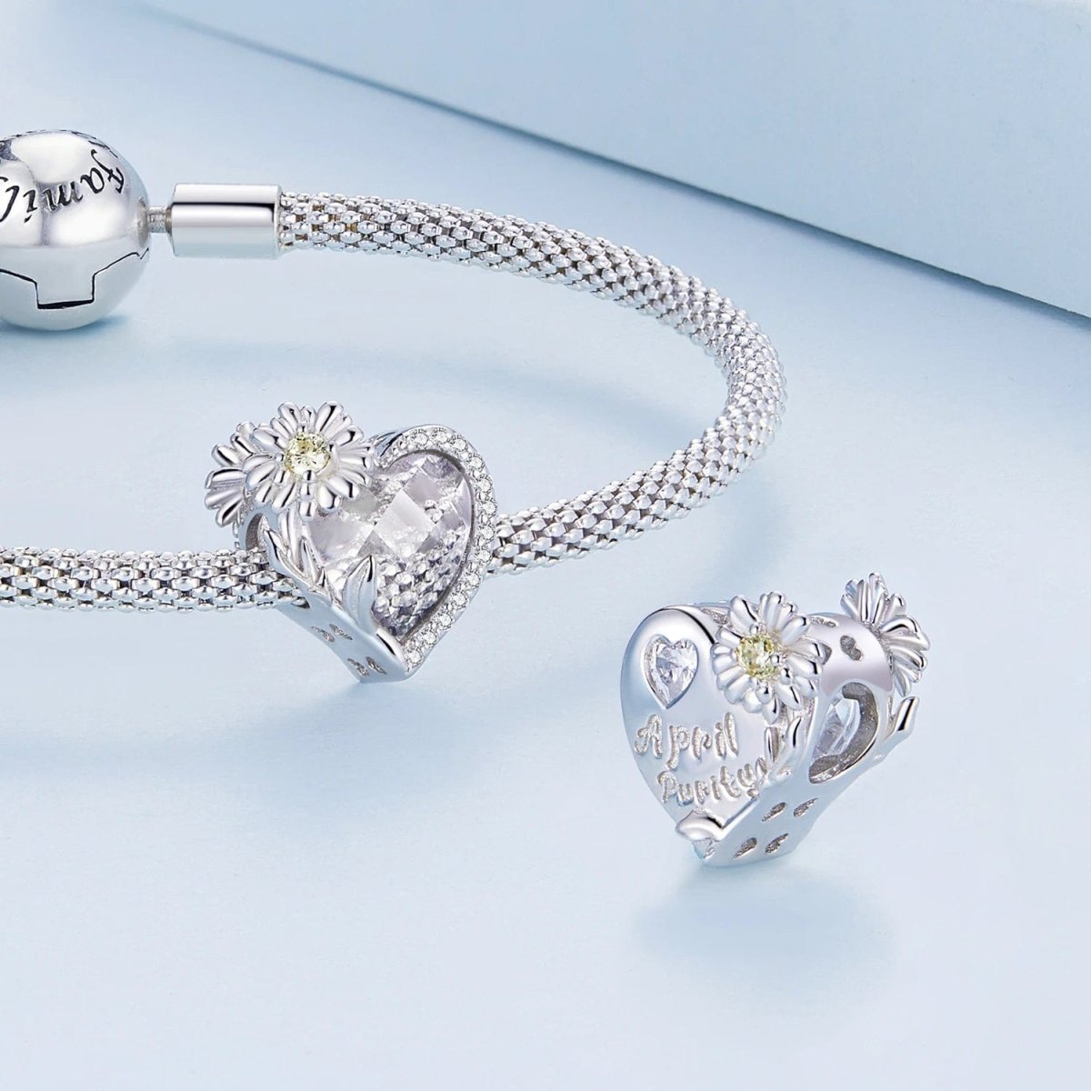 Floral Heart Crystal Birthstone Charms