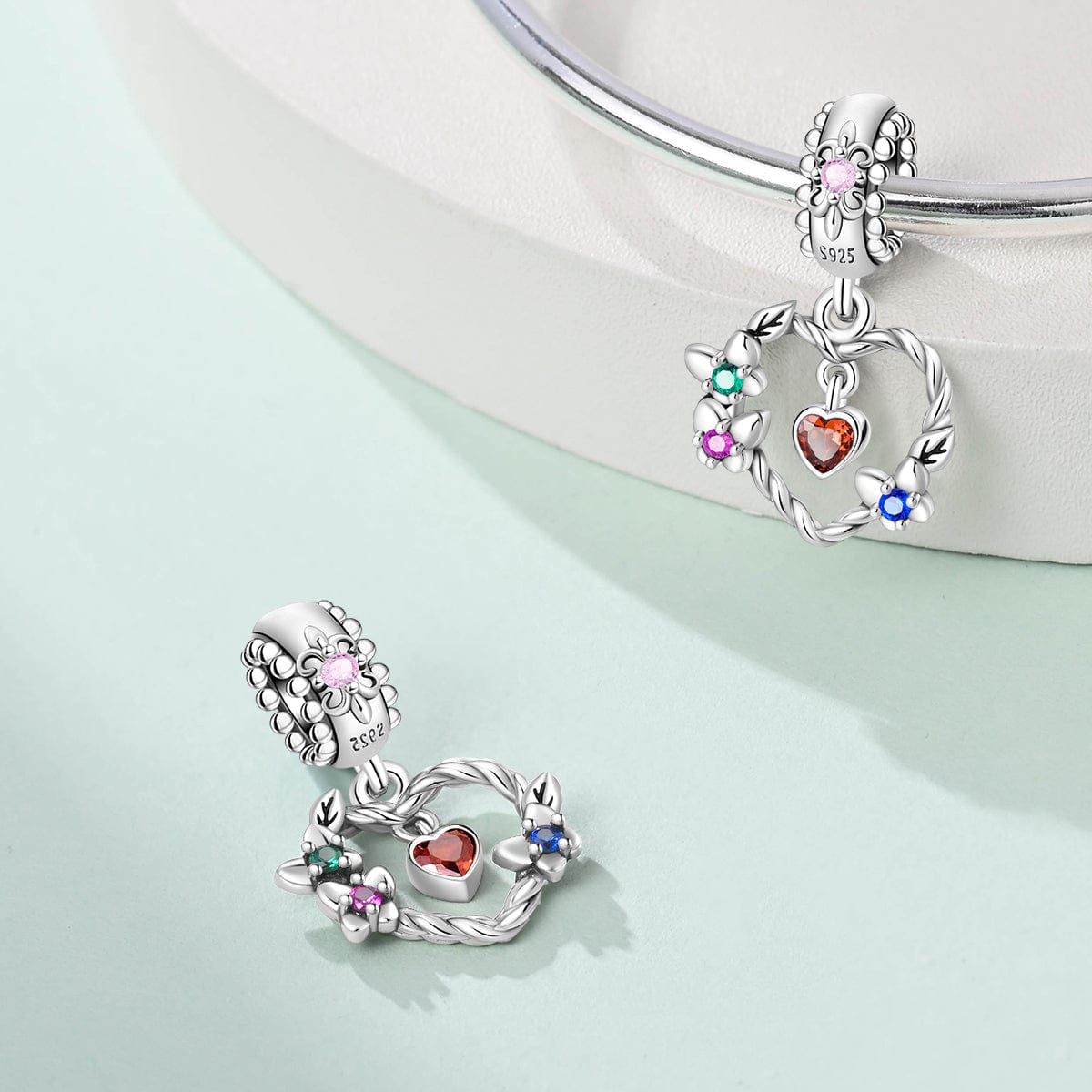 Floral Wreath & Heart Dangle Charm
