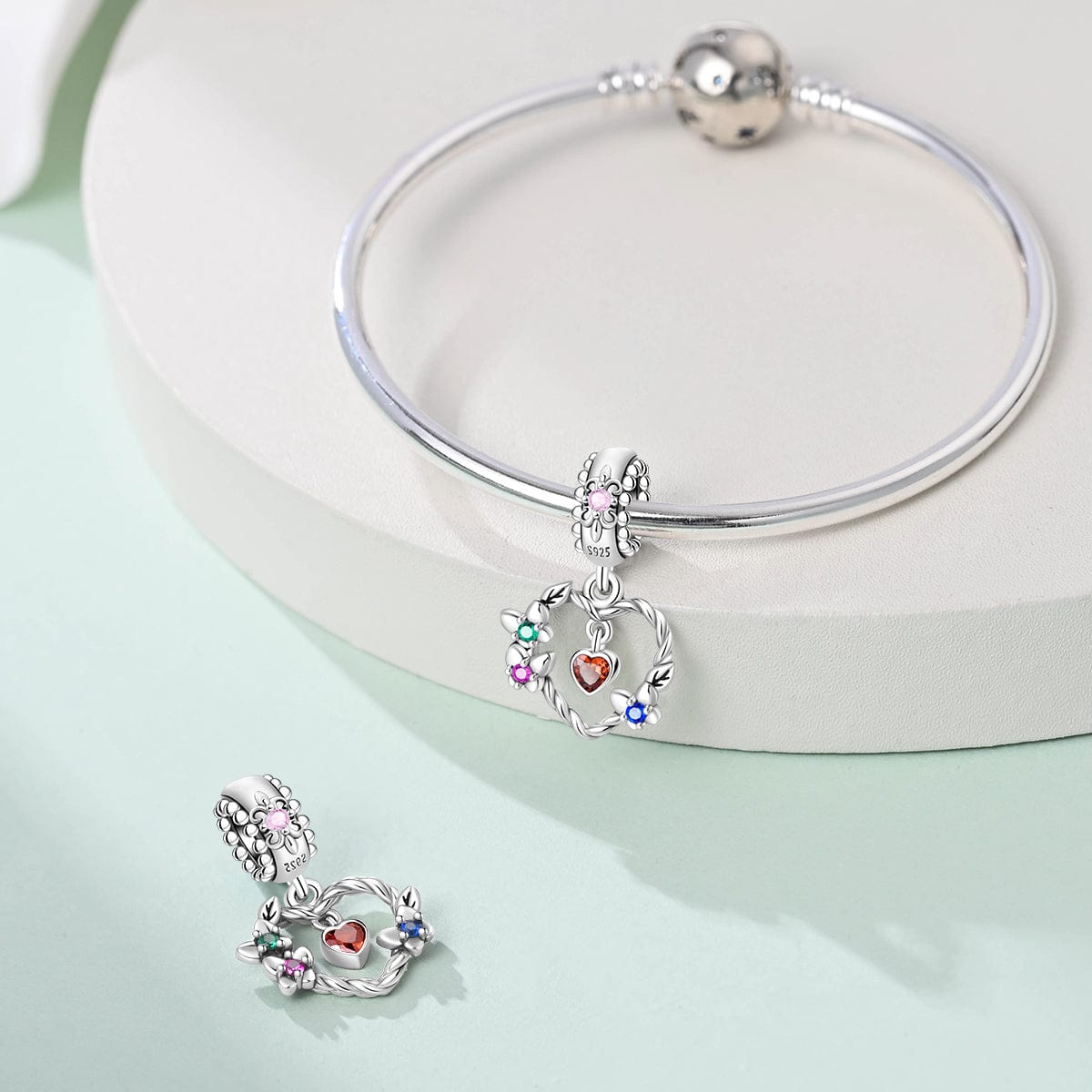 Floral Wreath & Heart Dangle Charm