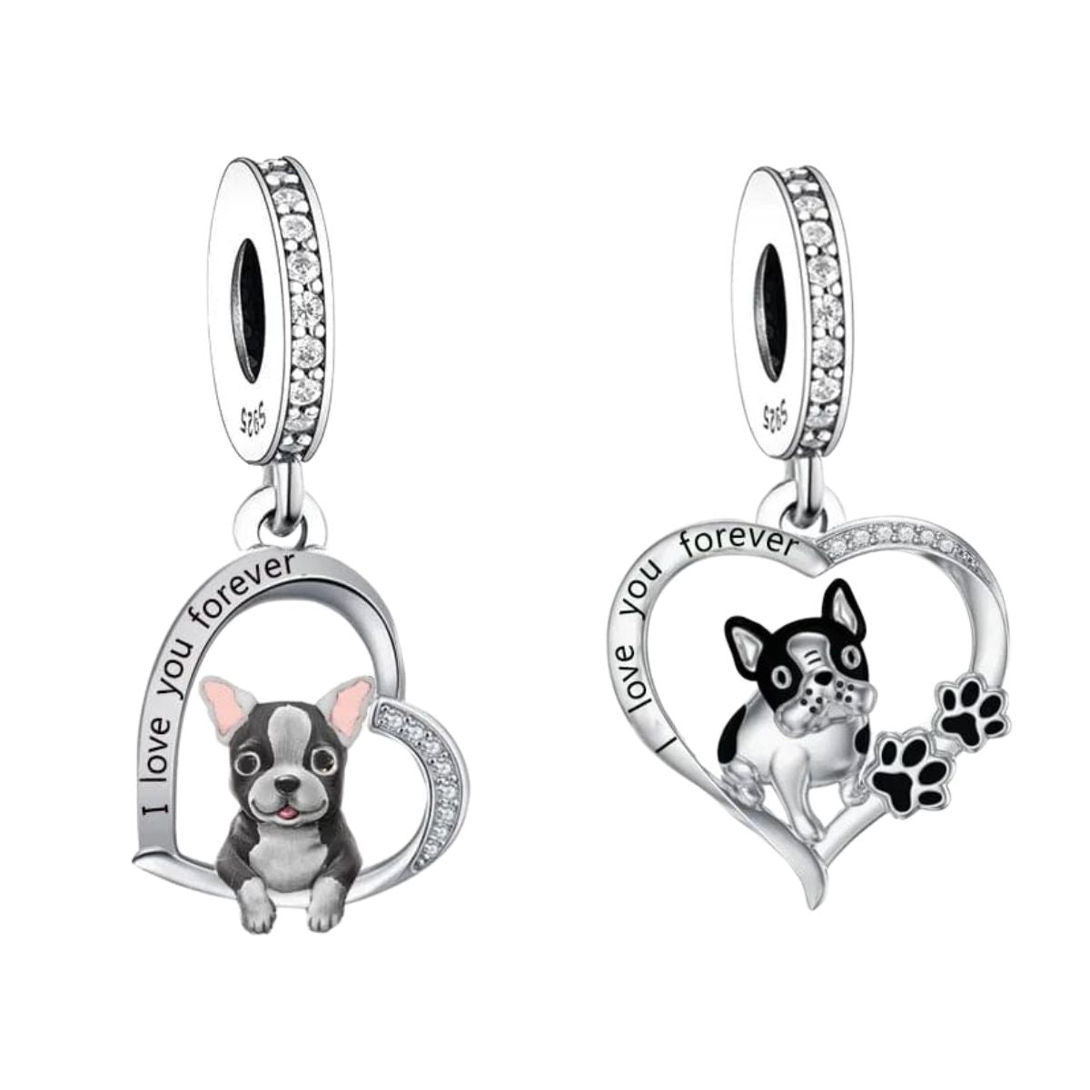 French Bulldog Heart Charm Duo