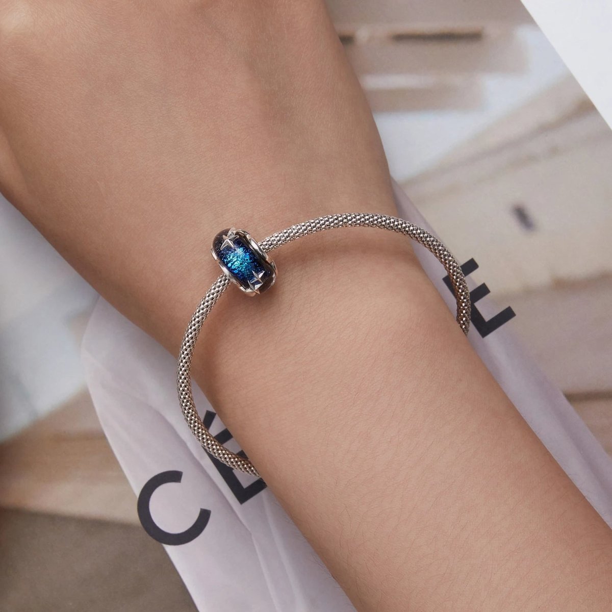 Galaxy Blue & Star Murano Charm