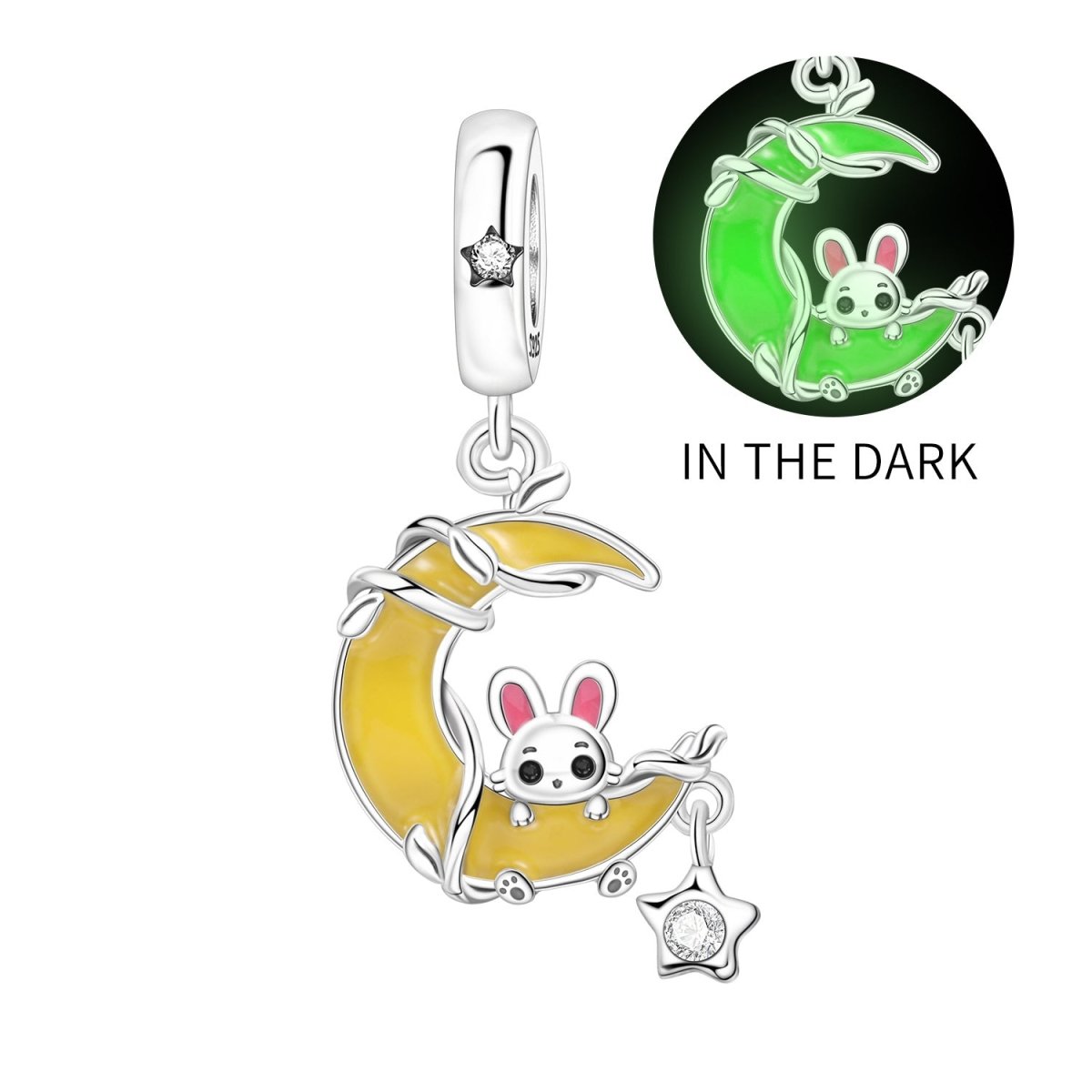 Glow-in-the-Dark Bunny on Crescent Moon Dangle Charm
