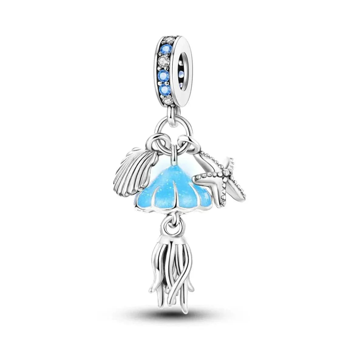 Glow in the Dark Jellyfish Clam and Starfish Triple Dangle Charm