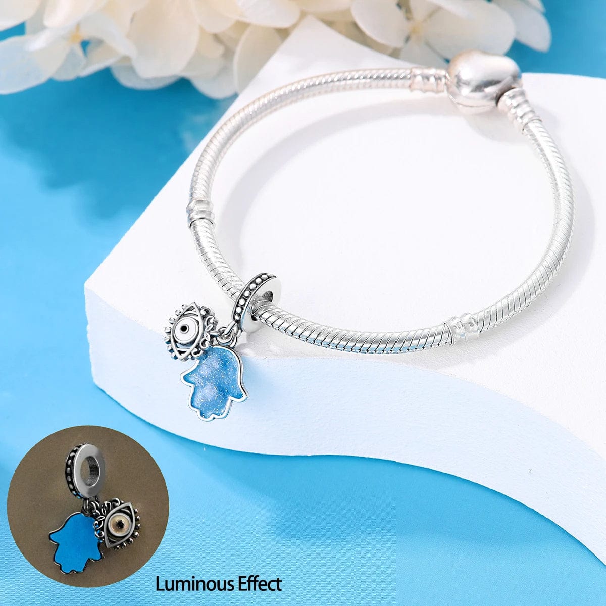 Glow in the Dark Luminous Hamsa Hand and Evil Eye Dangle Charm