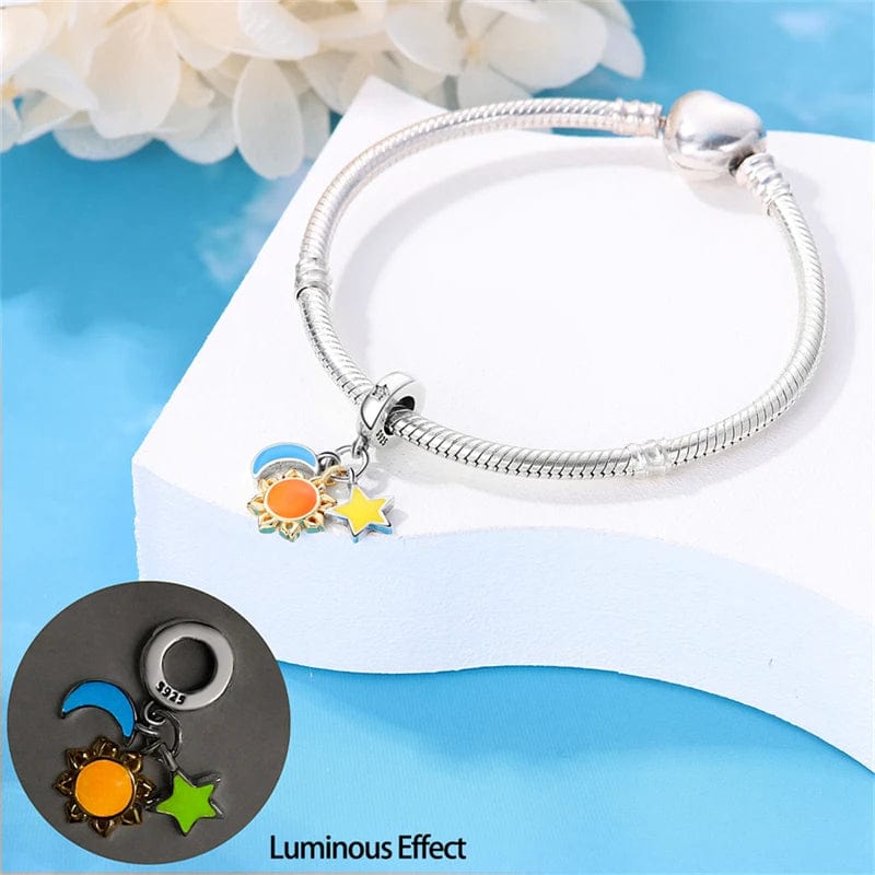 Glow in the Dark Luminous Moon Sun and Star Triple Dangle Charm