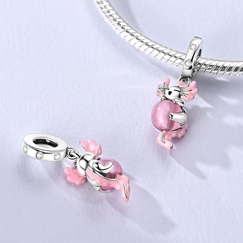 Glow in the Dark Luminous Pink Axolotl Dangle Charm