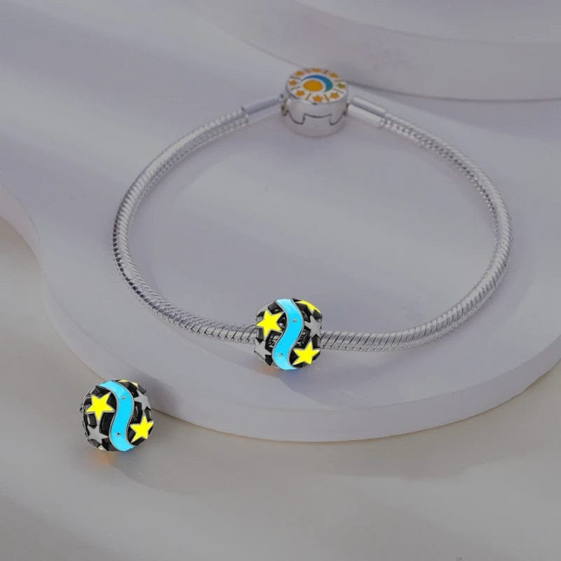 Glow in the Dark Luminous Yellow Star Blue Ribbon Charm