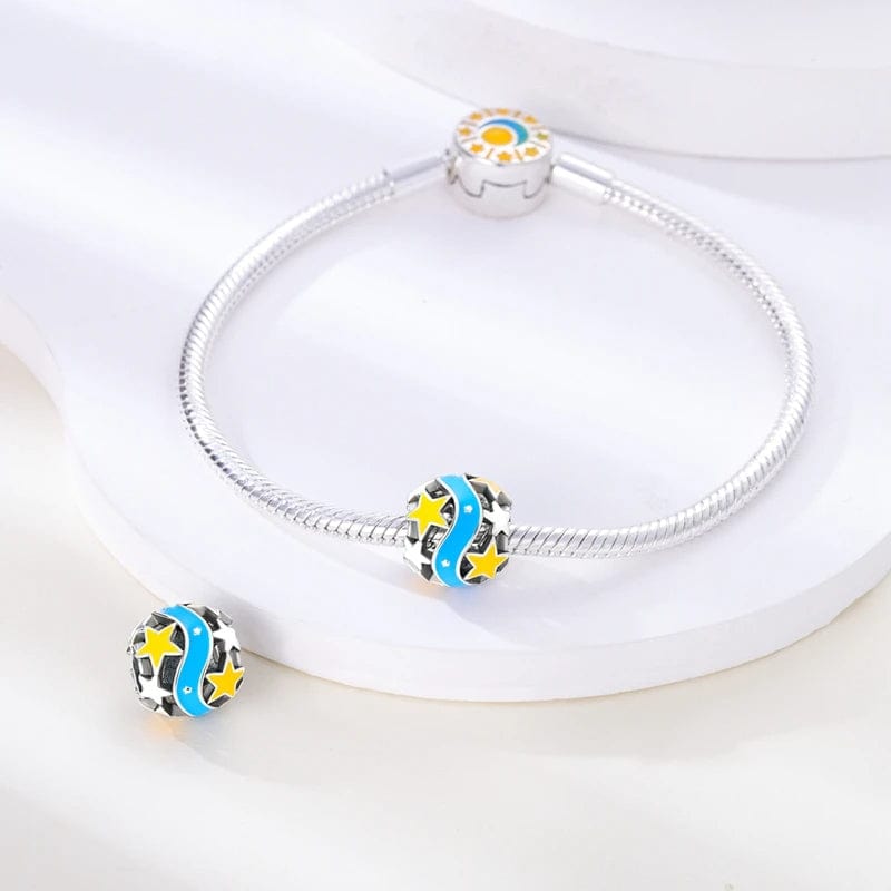 Glow in the Dark Luminous Yellow Star Blue Ribbon Charm