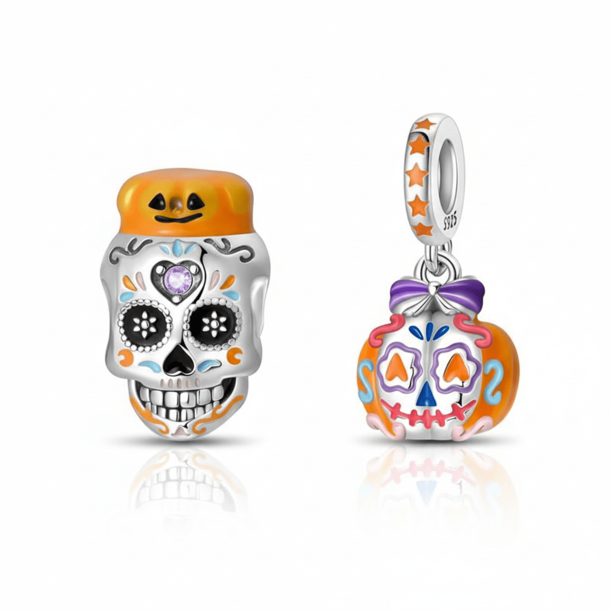 Glow-in-the-Dark Sugar Skull Charm Duo