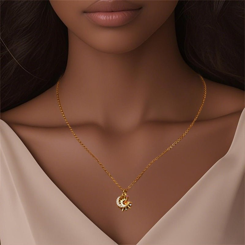 Gold Sun & Moon Necklace with Colorful Stones