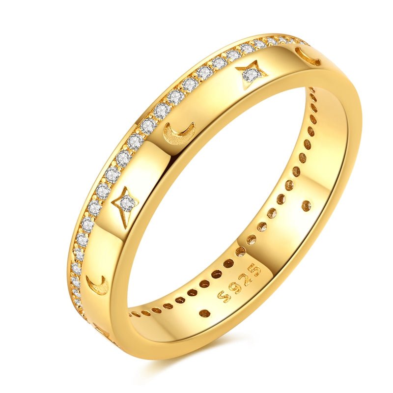 Golden Moon & Star Sparkle Band Ring