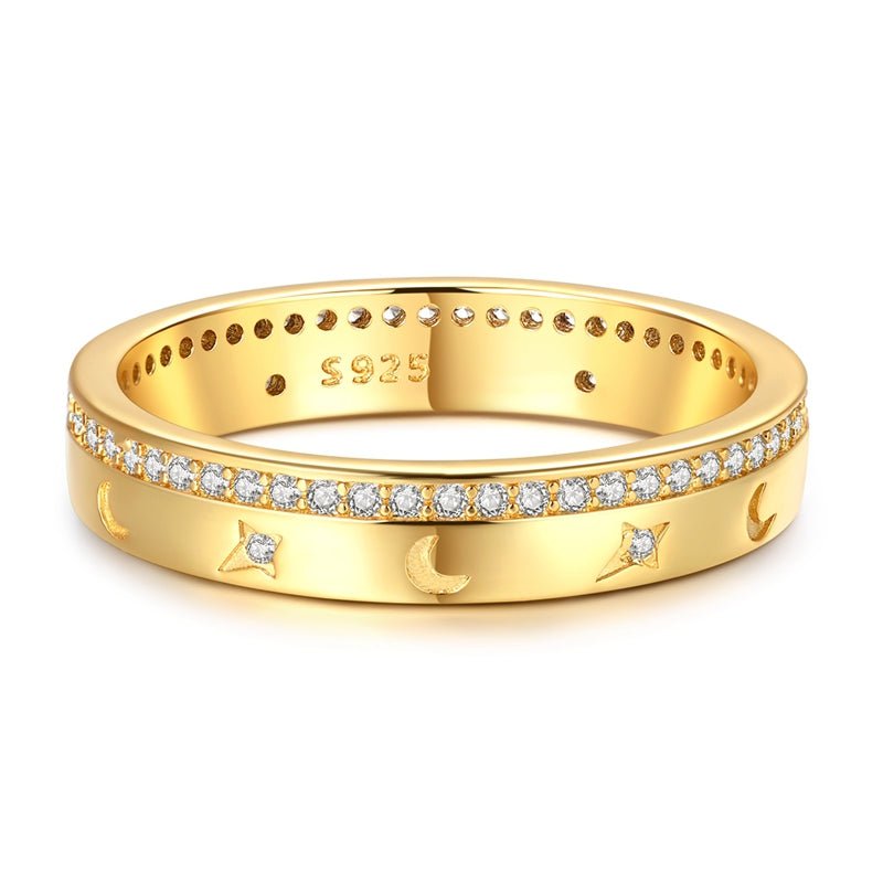 Golden Moon & Star Sparkle Band Ring