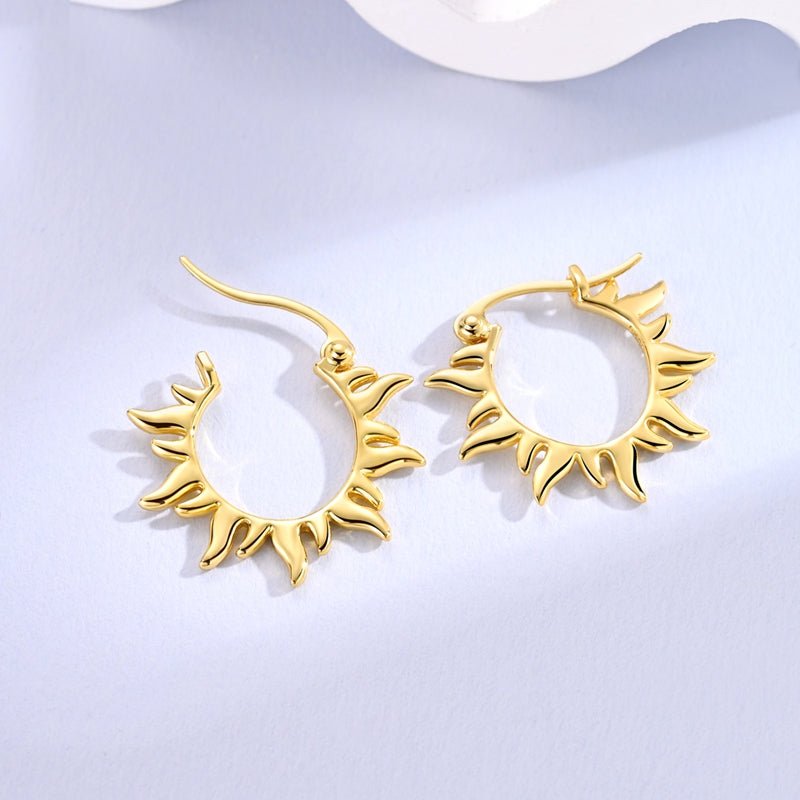 Golden Radiant Sun Hoop Earrings