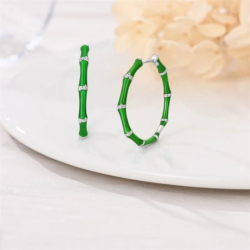 Green Bamboo Hoop Earrings