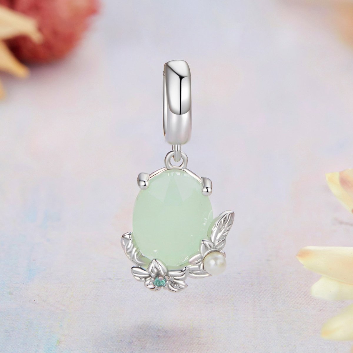 Green Gem & Floral Dangle Charm