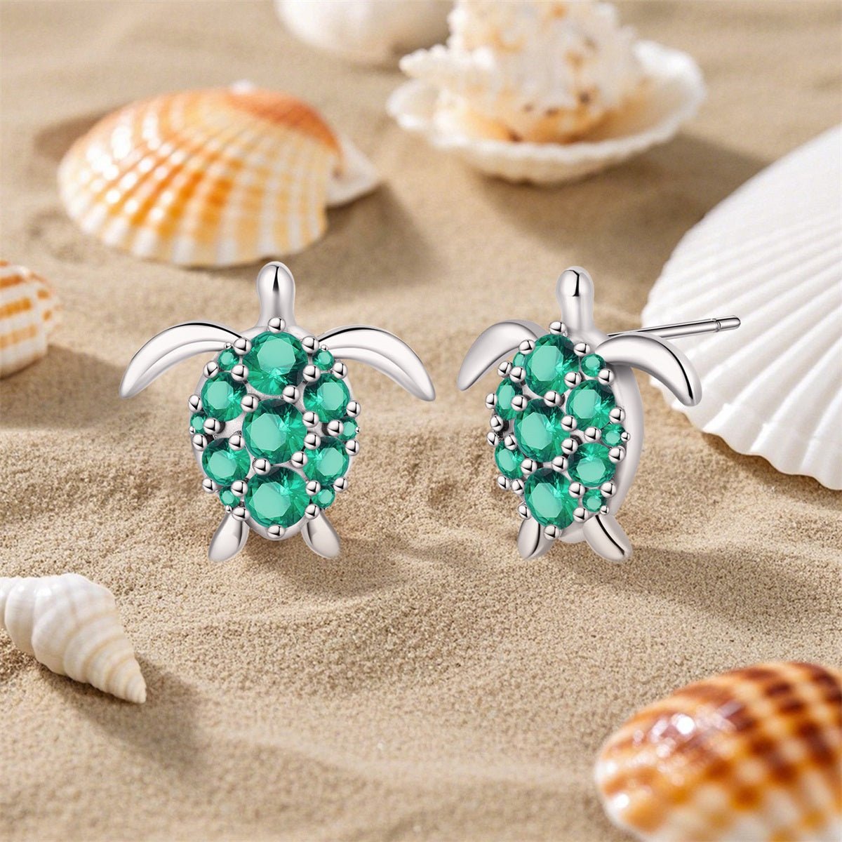 Green Gem Sea Turtle Stud Earrings