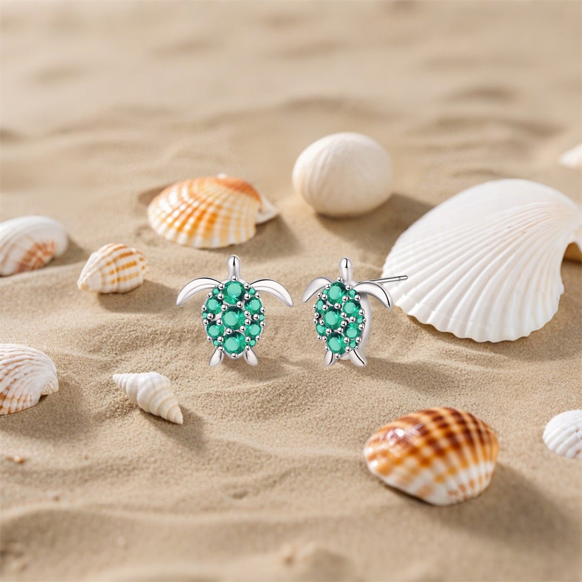 Green Gem Sea Turtle Stud Earrings
