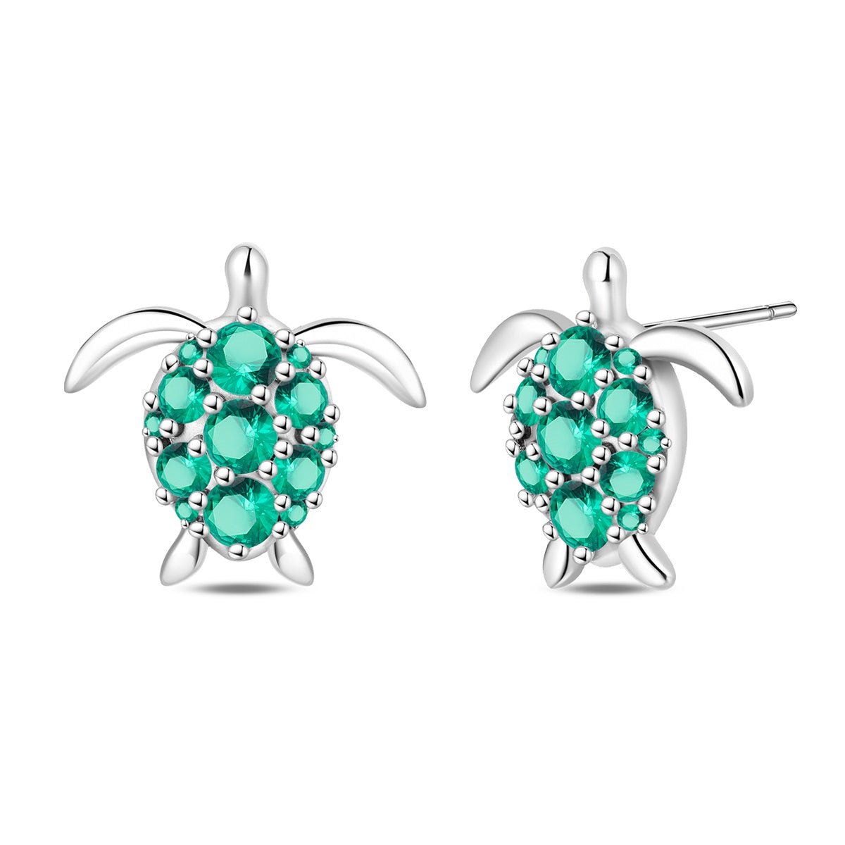 Green Gem Sea Turtle Stud Earrings