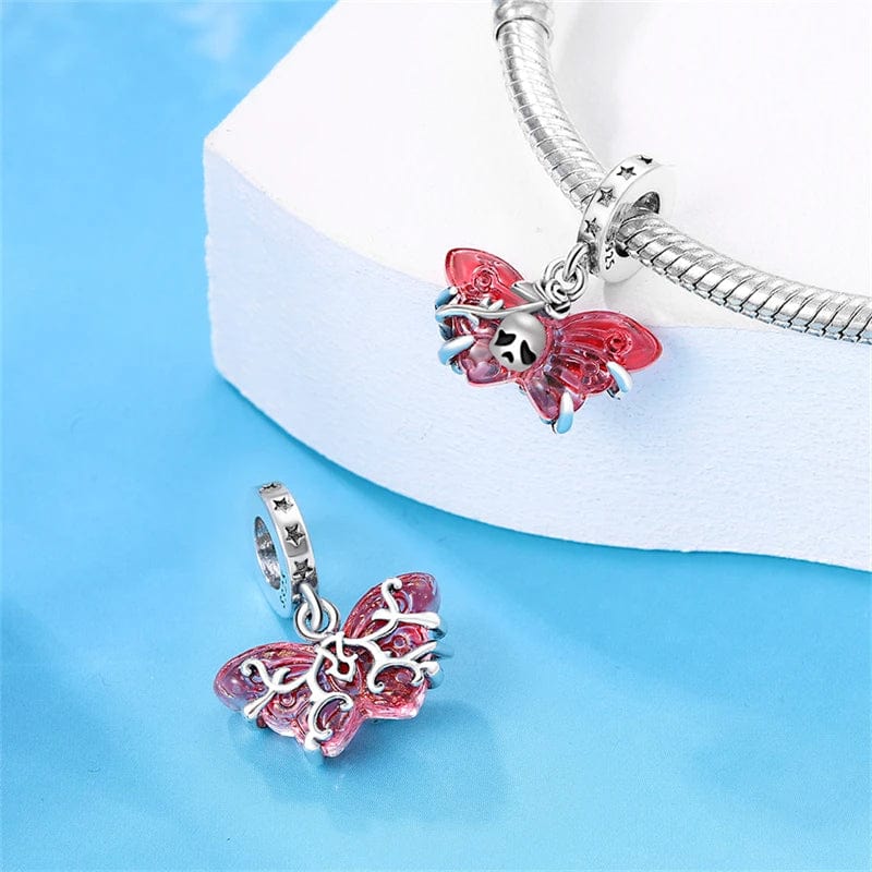 Halloween Pink Skull Butterfly Dangle Charm